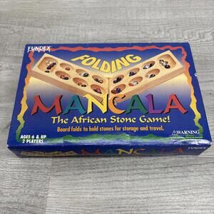 1999 Fundex MANCALA Folding Wooden Game (wood) Board & Glass Pieces -